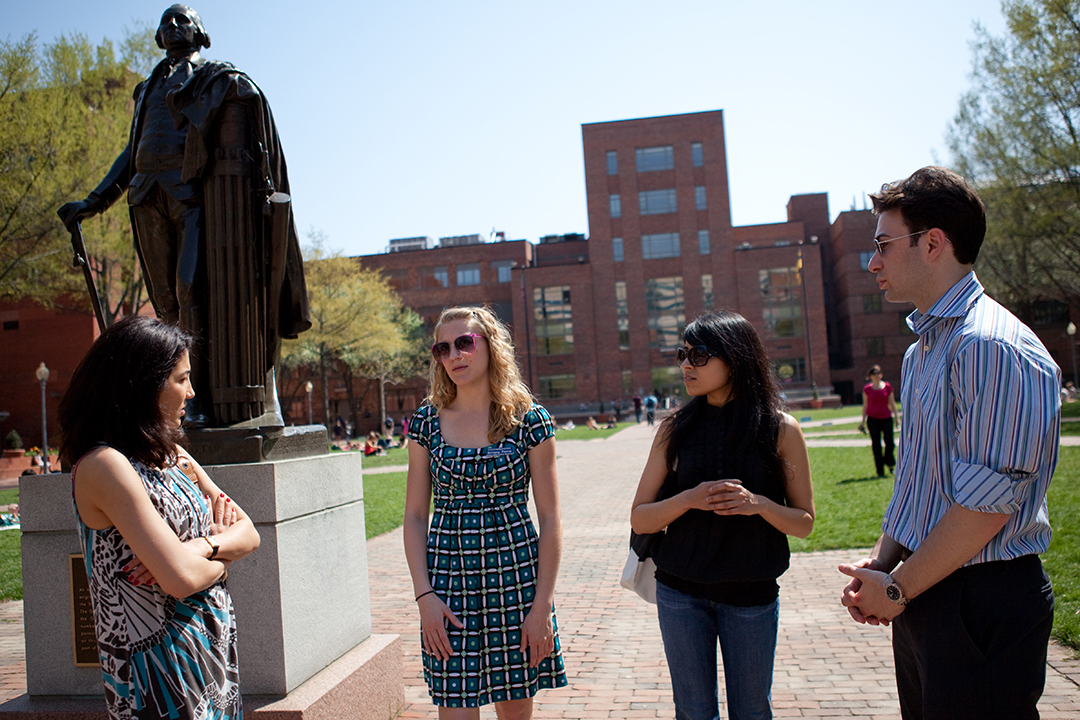 Student tour in university yard