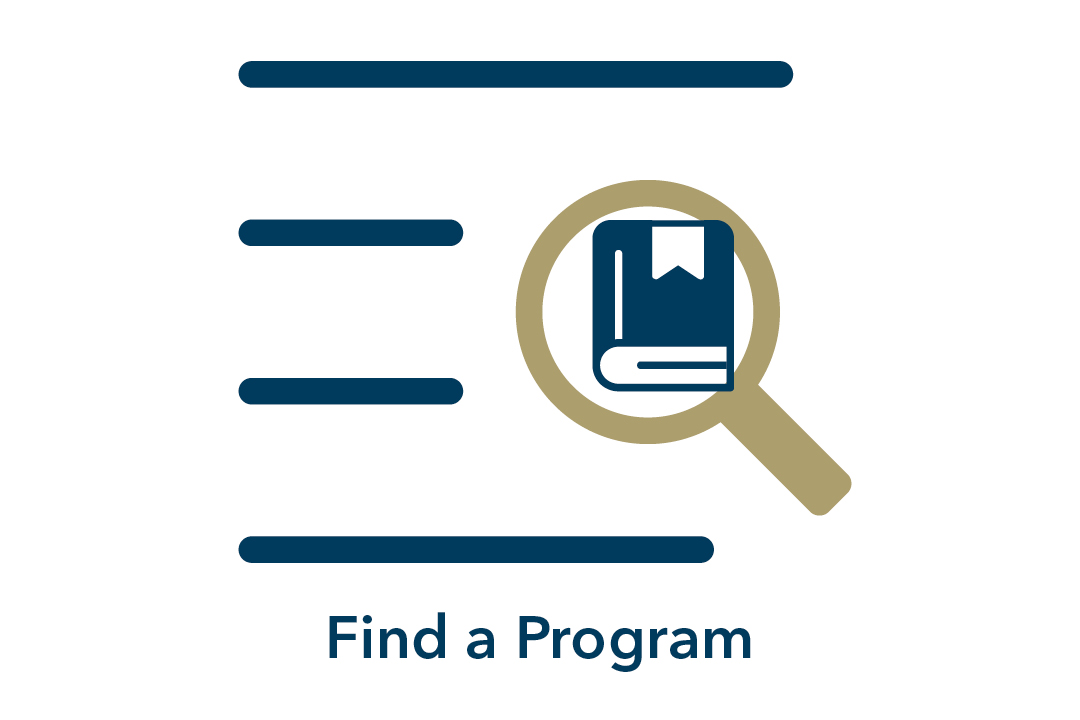 Find a Program; graphical presentation of magnifying glass and book