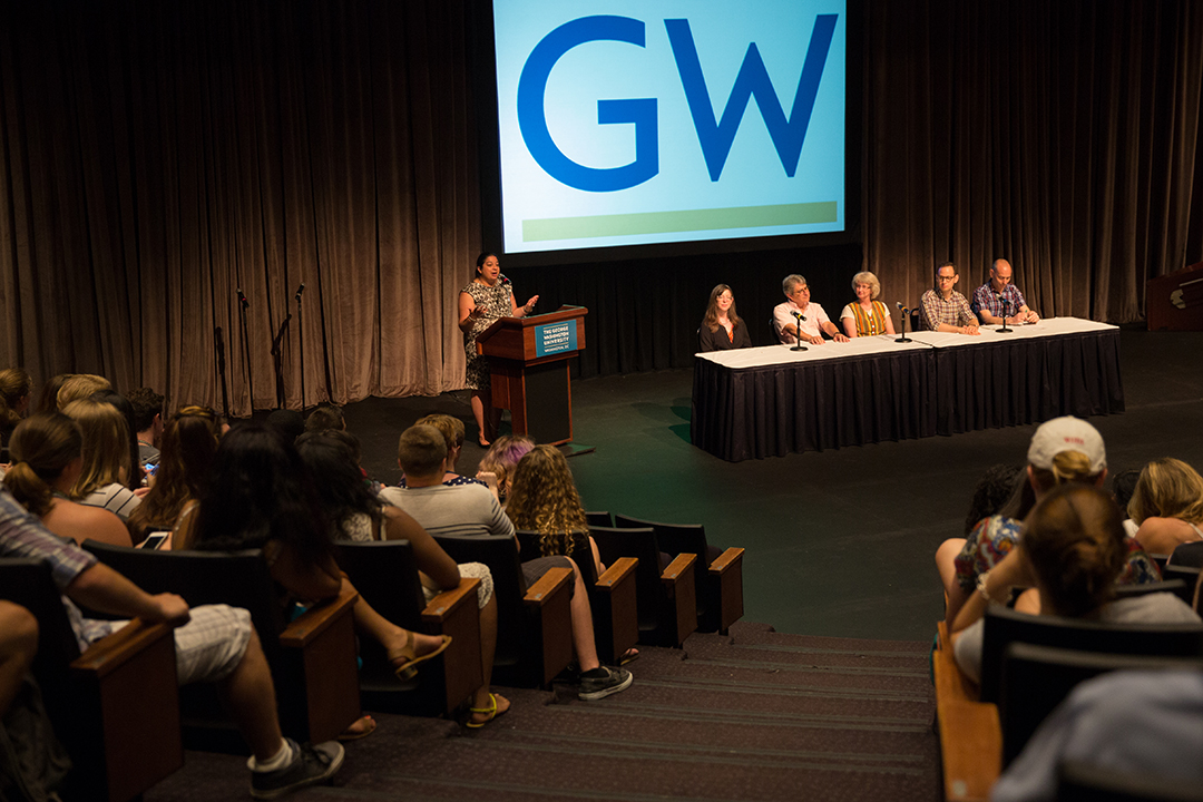 prospective students at an information session in marvin center