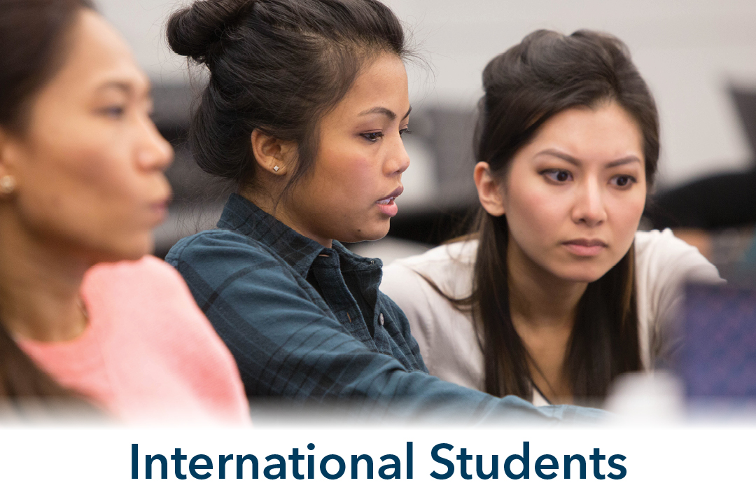 International Students; three students in classroom