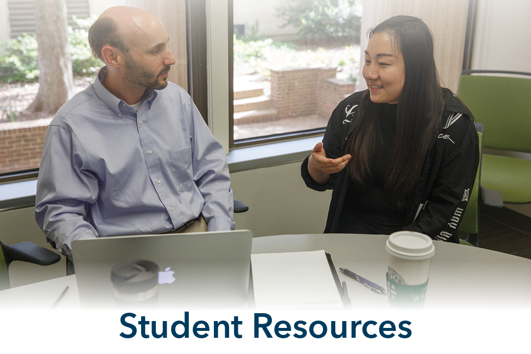 Student Resources; student and professor talking