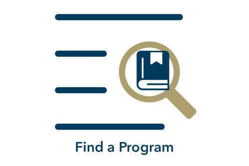 Find a Program; graphical presentation of magnifying glass and book